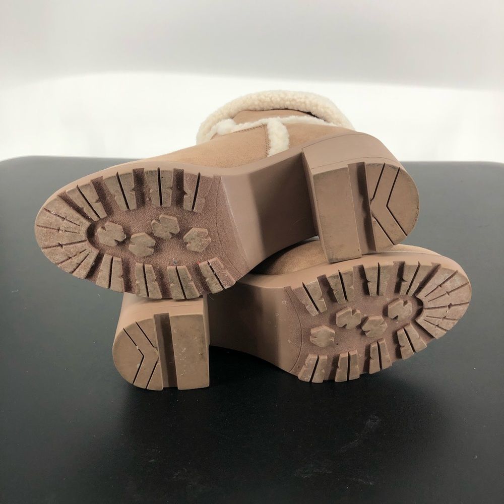 JustFab Taupe Ellie Faux Sherpa Trim Lug Sole Bootie - Picture 11 of 12